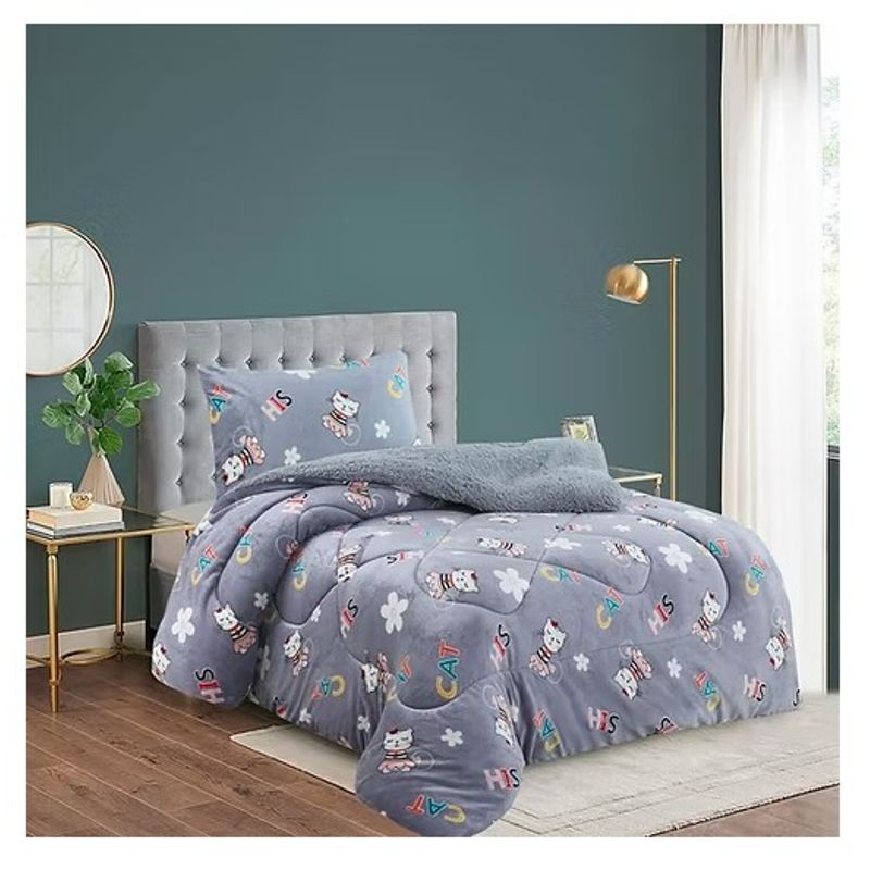 GENERICO - Cobertor de invierno Plush con chiporro 1,5 Plaza - Gris Gatita