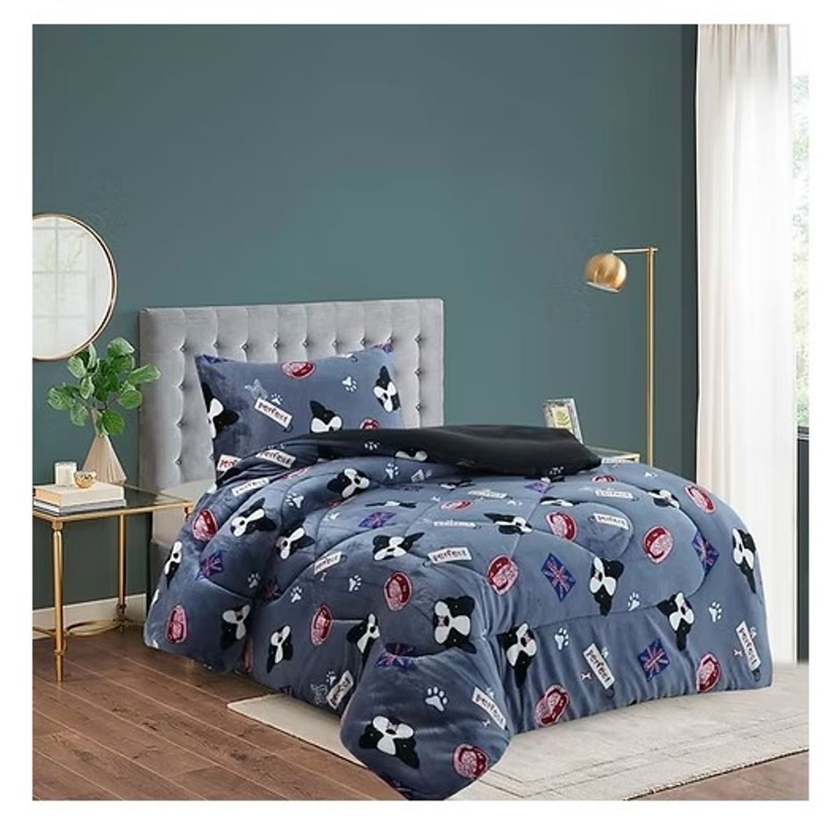 GENERICO - Cobertor de invierno Plush con chiporro 1,5 Plaza - Gris Dog