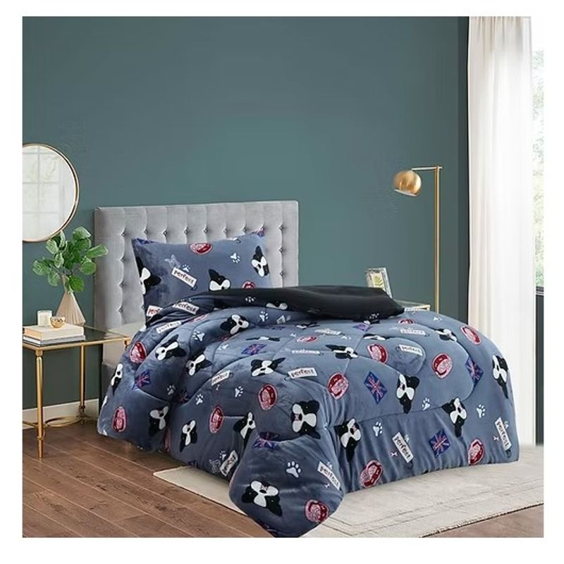 GENERICO - Cobertor de invierno Plush con chiporro 1,5 Plaza - Gris Dog