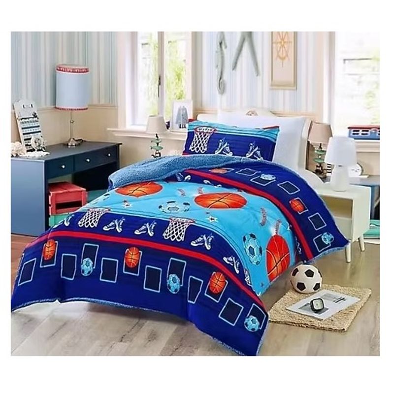 GENERICO - Cobertor de invierno Plush con chiporro 1,5 Plaza - Azul Basketball