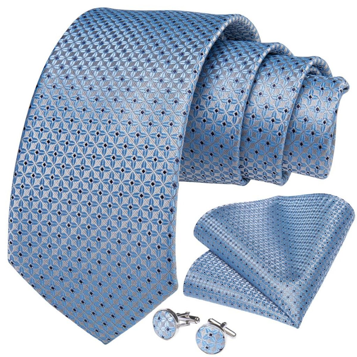 SN SONEC - Set Corbata Hombre Seda con Pañuelo Colleras Modelos Multitono En Caja