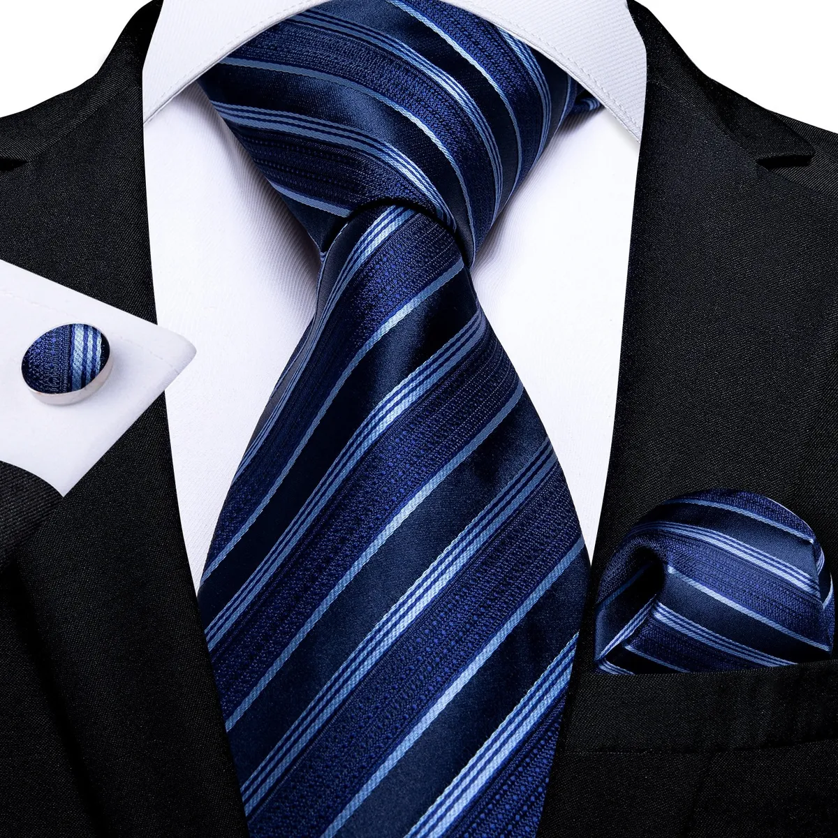 SN SONEC - Set Corbata Hombre Seda con Pañuelo Colleras Modelos Multitono En Caja
