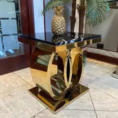 GENERICO - Mesa Lateral Cronos Dorado Negro Estambul Design.