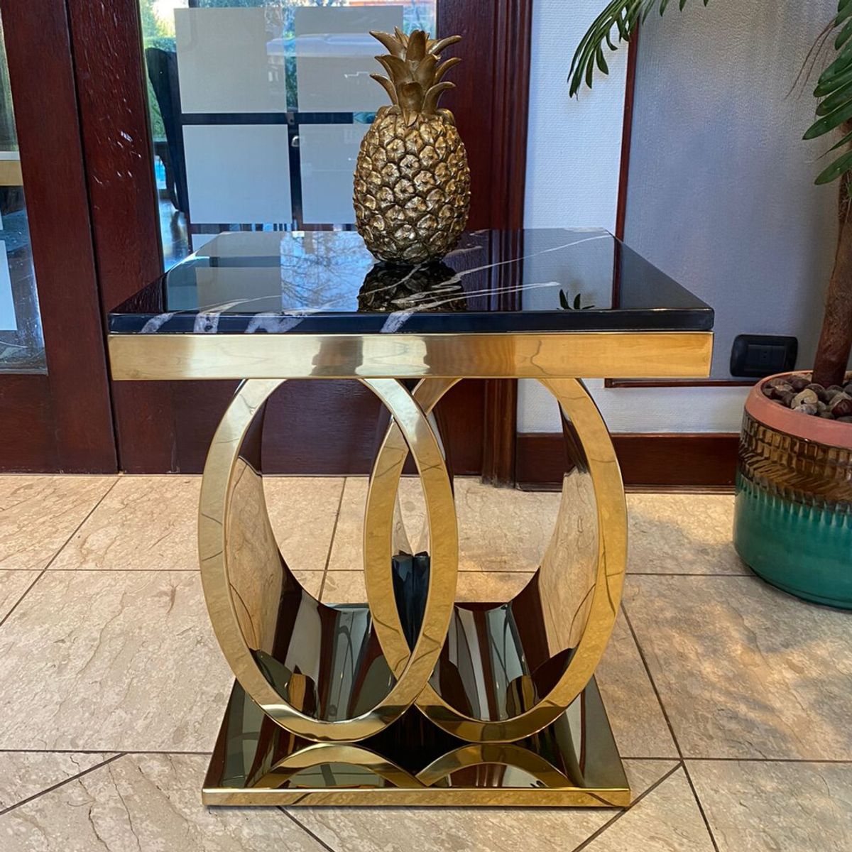 GENERICO - Mesa Lateral Cronos Dorado Negro Estambul Design.