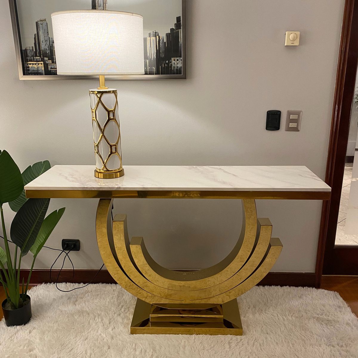 GENERICO - Mesa de Arrimo Anubis Dorado Blanco Estambul Design.