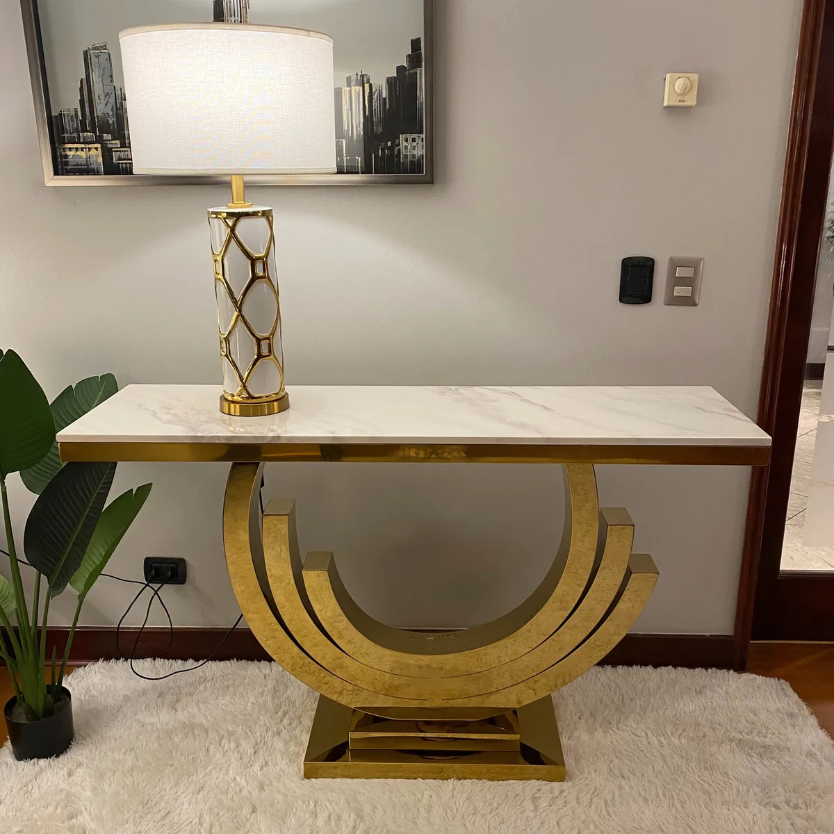 GENERICO - Mesa de Arrimo Anubis Dorado Blanco Estambul Design.