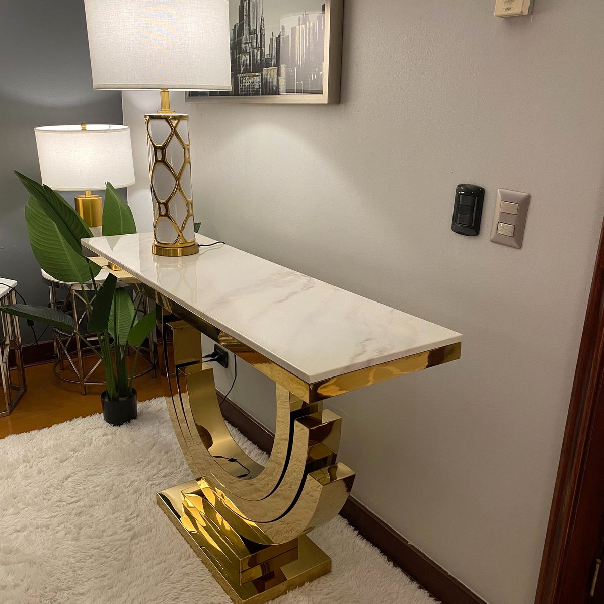 GENERICO - Mesa de Arrimo Anubis Dorado Blanco Estambul Design.