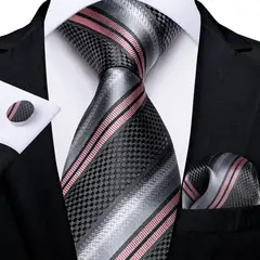 SN SONEC - Set Corbata Hombre Seda con Pañuelo Colleras Modelos Multitono En Caja