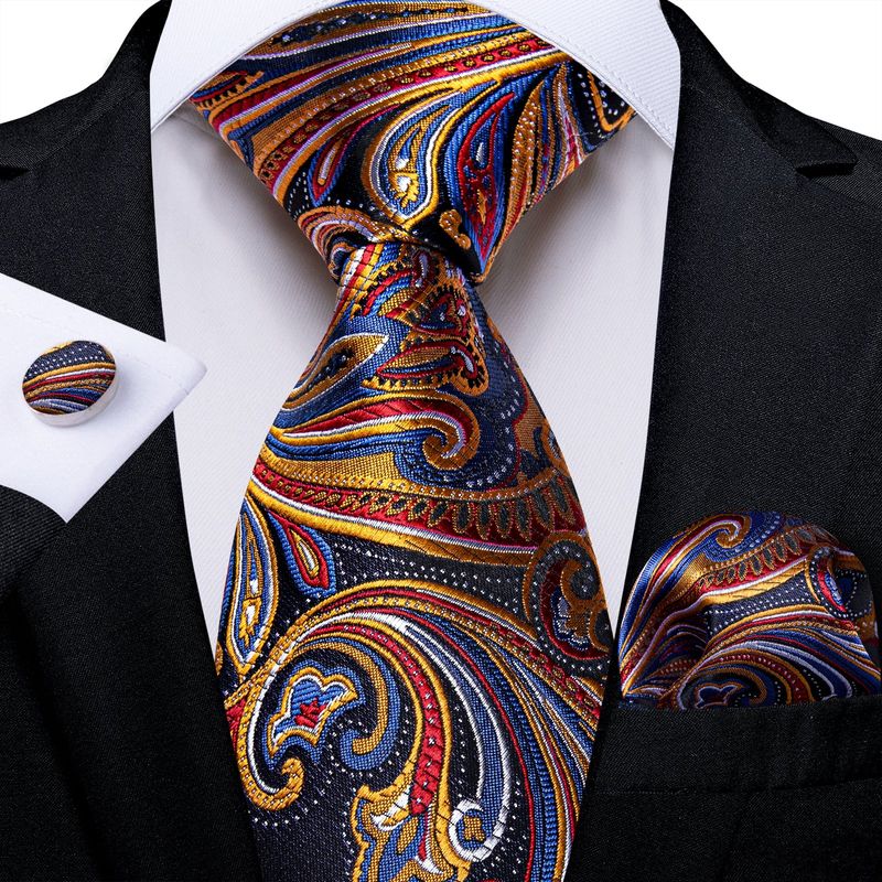 SN SONEC - Set Corbata Hombre Seda con Pañuelo Colleras Modelos Multitono En Caja