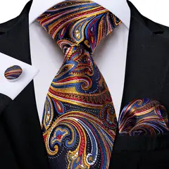 SN SONEC - Set Corbata Hombre Seda con Pañuelo Colleras Modelos Multitono En Caja