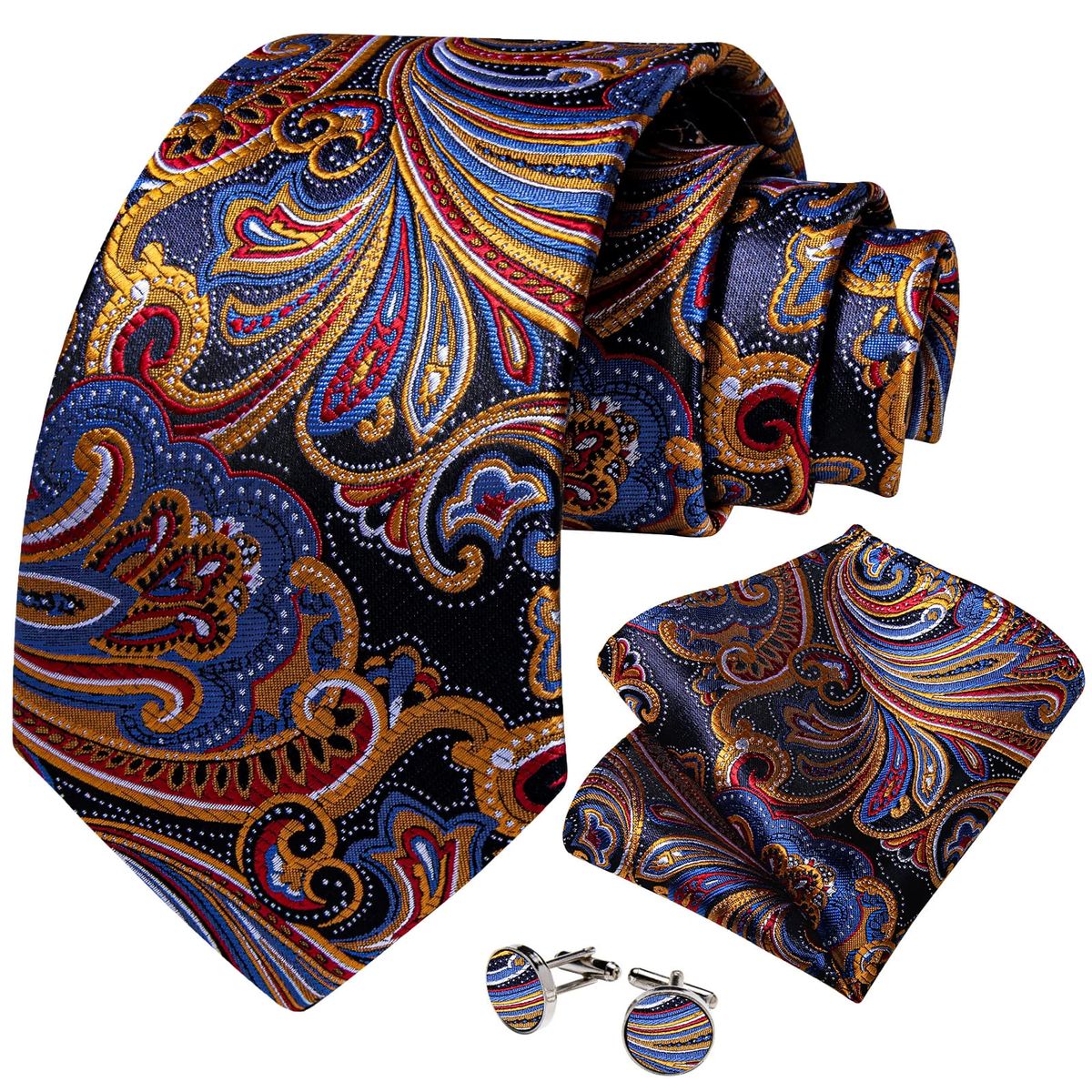 SN SONEC - Set Corbata Hombre Seda con Pañuelo Colleras Modelos Multitono En Caja