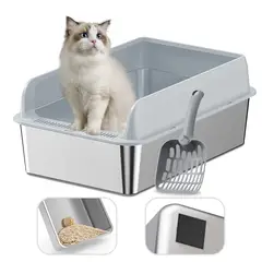 KOBA - Arenero Gatos Grande Baño Sanitario Acero Inox Con Pala Gris
