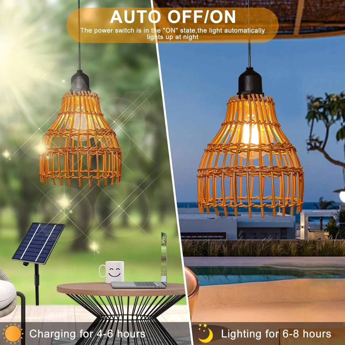 HOME NEAT - Lámpara Colgante 15 cm Led Solar de Exterior con Mando a Distancia