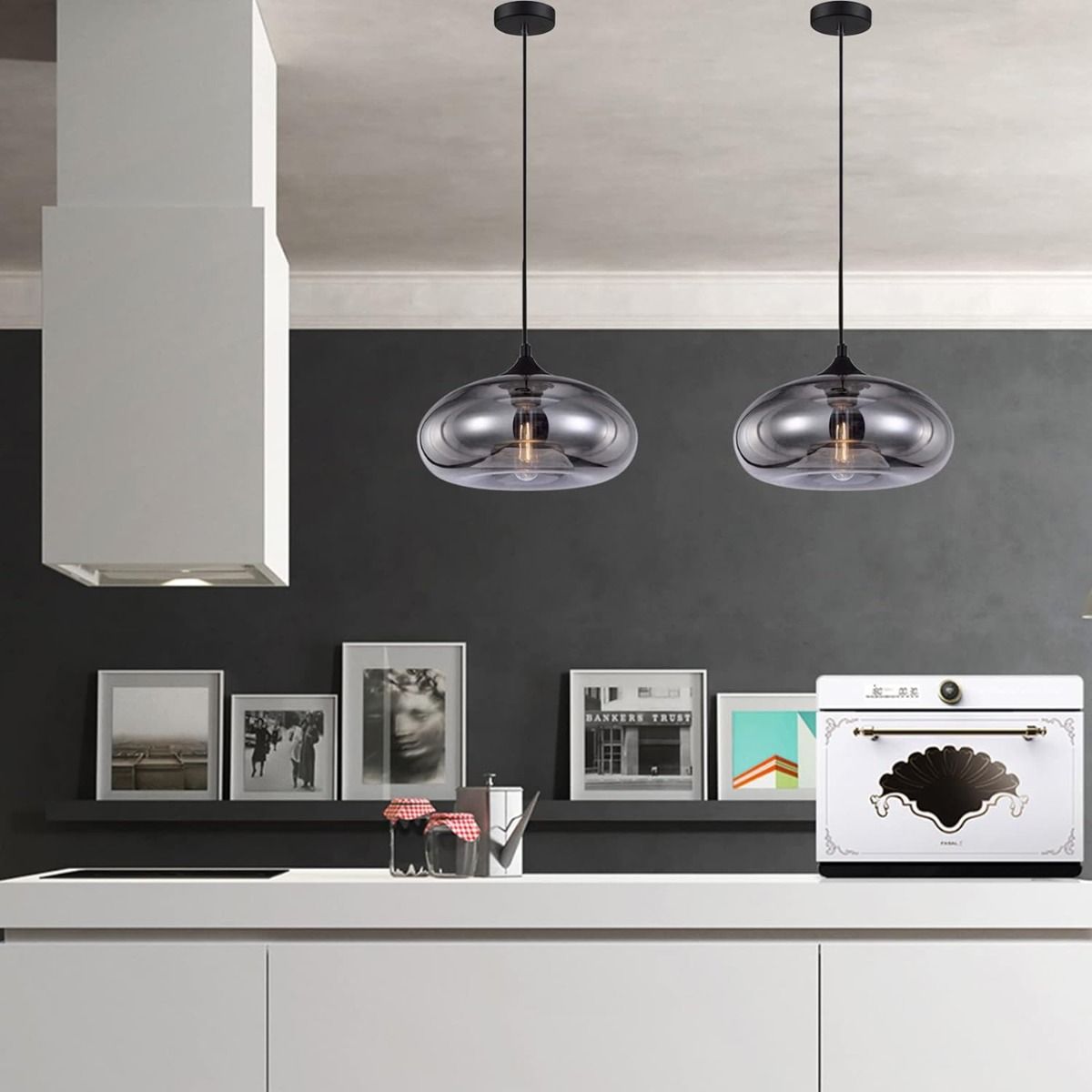 HOME NEAT - Lámpara Colgante de Vidrio 28 cm Vintage - Gris