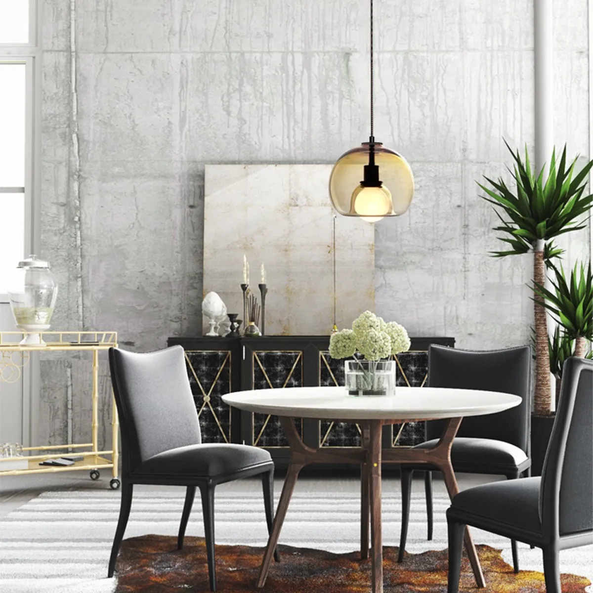 HOME NEAT - Lámpara Colgante de Vidrio 20 cm Vintage - Amber