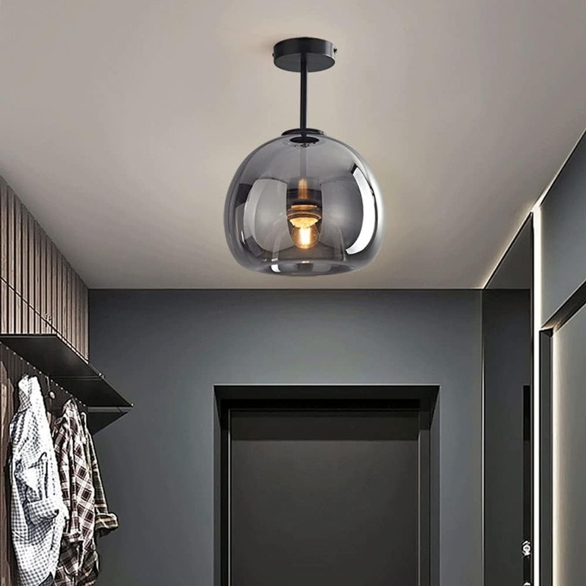 HOME NEAT - Lámpara de Techo Vintage 25 cm de Bola de Vidrio - Gris