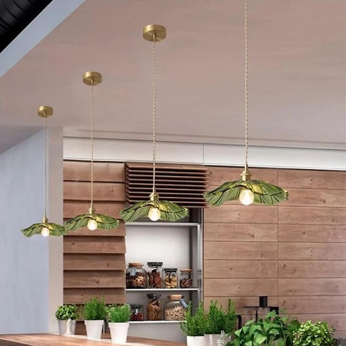 HOME NEAT - Lámpara Colgante 30 cm de Vidrio en Forma de Flor - Verde