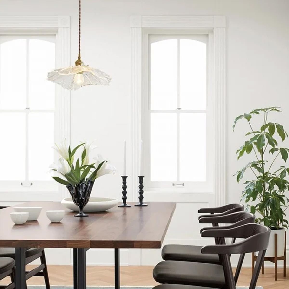 HOME NEAT - Lámpara Colgante 30 cm de Vidrio en Forma de Flor - Claro