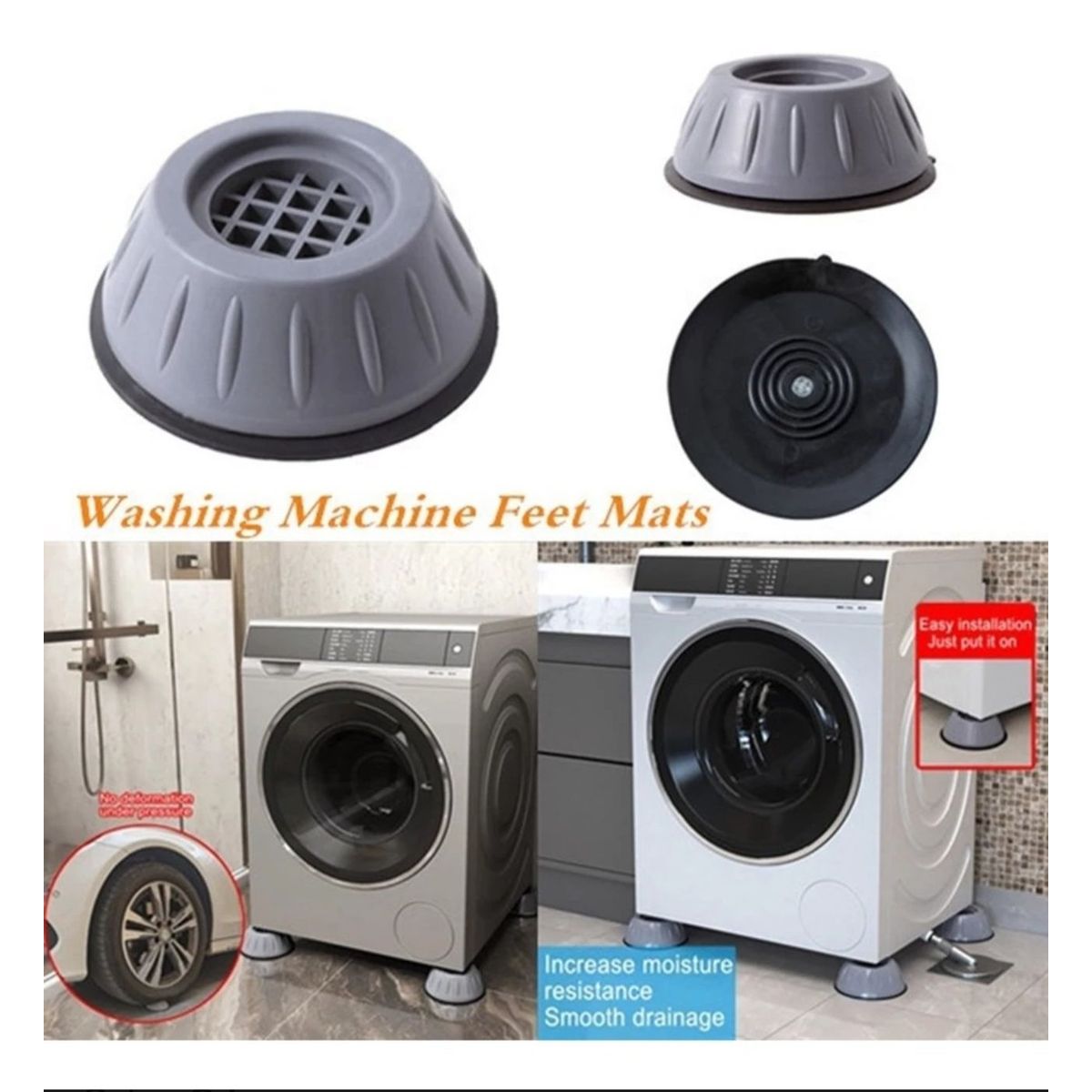 GENERICO - Pack 4 Almohadillas Antivibracion  Lavadora Secadora Multius Gris