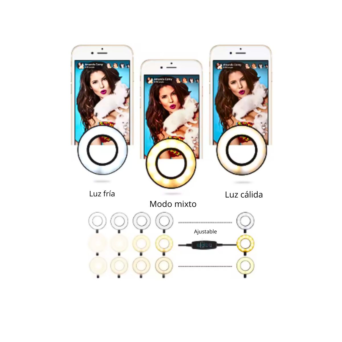 GENERICO - Soporte Clip Para Celular Ajustable Con Aro De Luz 9cm