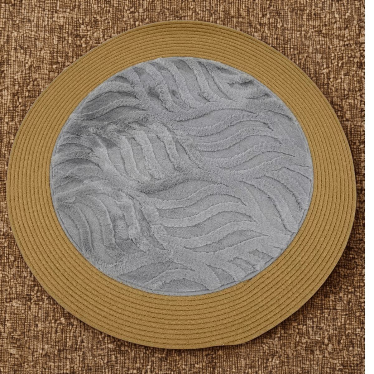 HOMESTAR - Alfombra Redonda Gris 80cm con Relieve de Olas