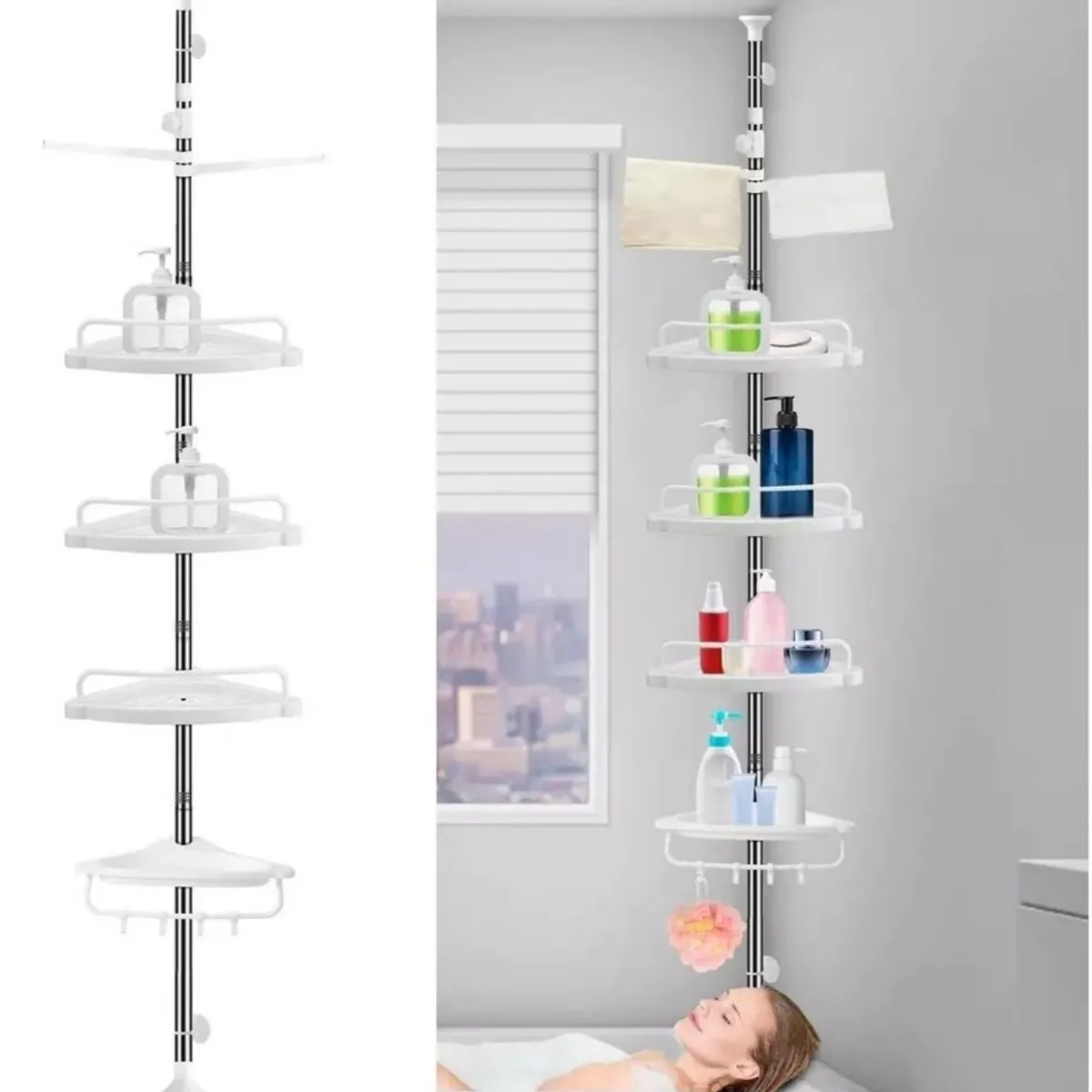 GENERICO - Esquinero Ducha 4 Niveles Regulable Ajustable Multiuso Baño Blanco