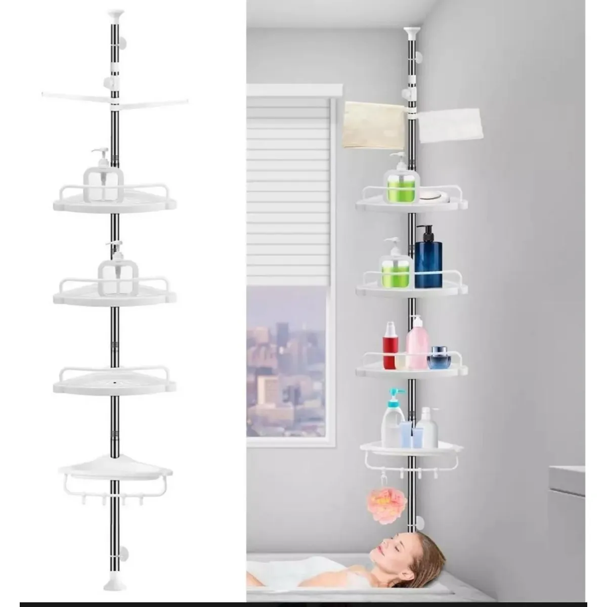 GENERICO - Esquinero Ducha 4 Niveles Regulable Ajustable Multiuso Baño Blanco