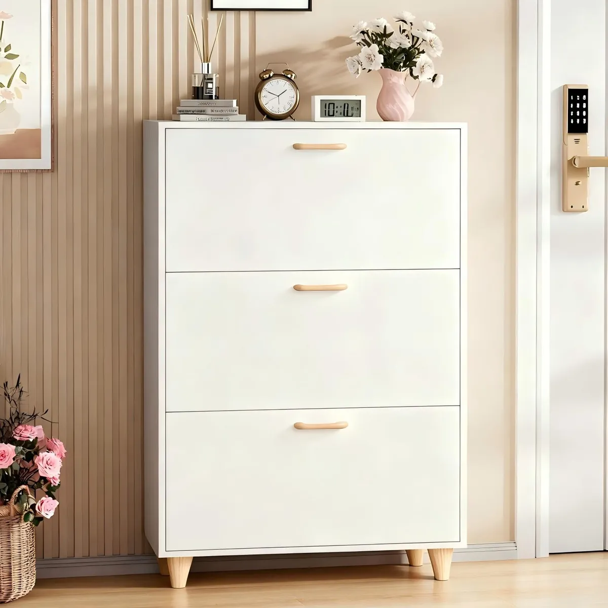 ELEMENT DESIGN - Zapatero Organizador con 3 Puertas y 2 Filas,Capacidad 18 Pares