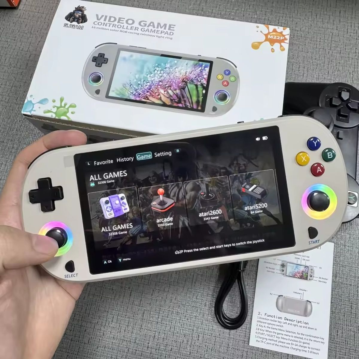 CORRERREY - Consola de videojuegos Retro portátil M22 PRO 64G IPS de 5,0 pulgadas