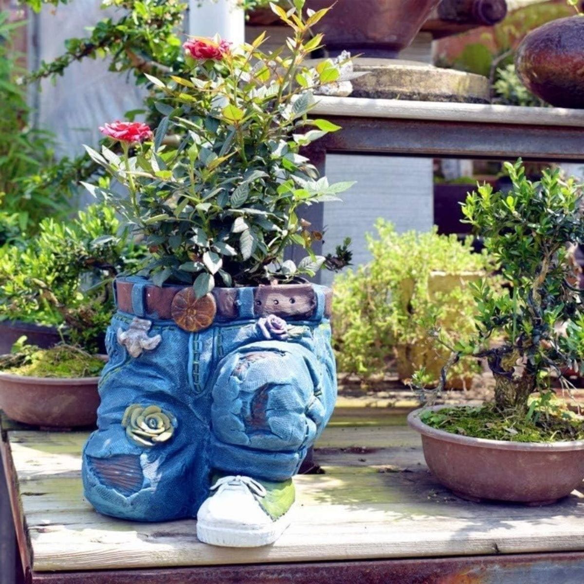CRUSEC - Maceta Decorativa Pantalones Jeans Flores Adorno Jardín…