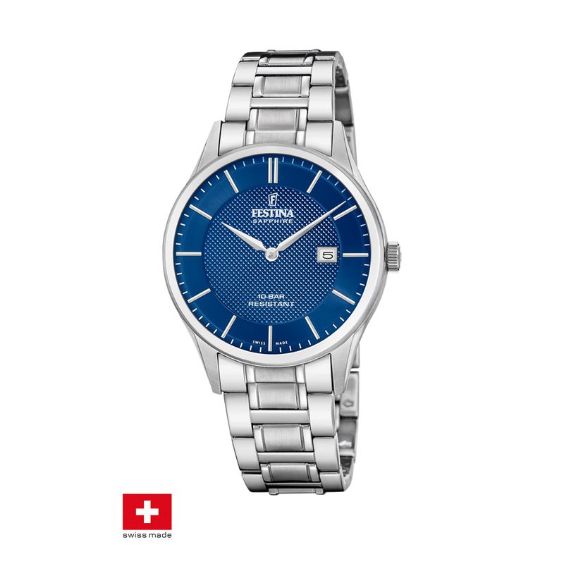 FESTINA SWISS - Reloj F20067/4 Festina Swiss Azul Hombre Acero Clásico