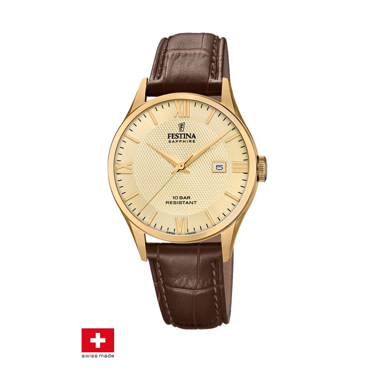 FESTINA SWISS - Reloj F20010/5 Festina Swiss Dorado Hombre Correa Clasico