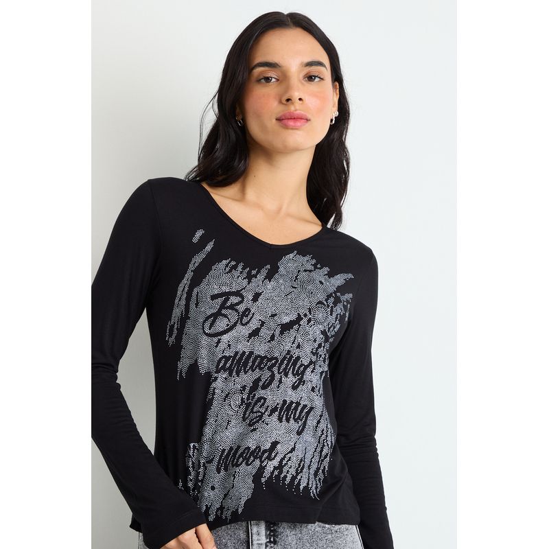 IO - Polera Manga Larga Negro Mujer Io