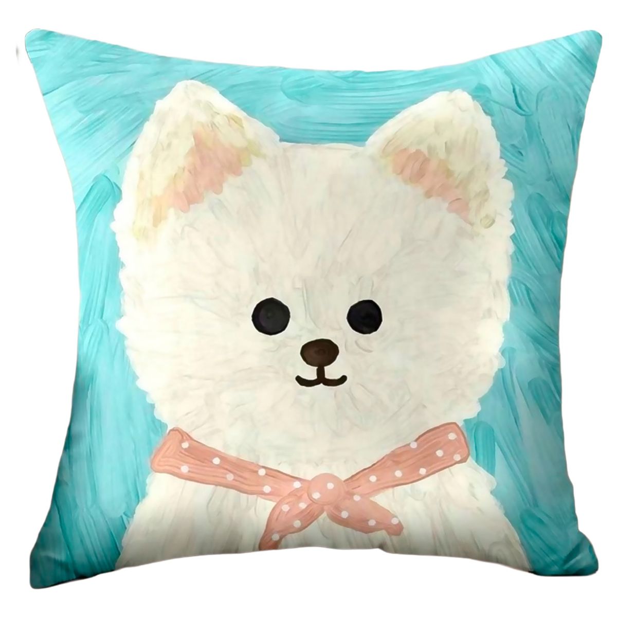 ALTERNATIVE - Funda Decorativa Cachorro Blanco - Fondo Azul 45x45 cm - 781
