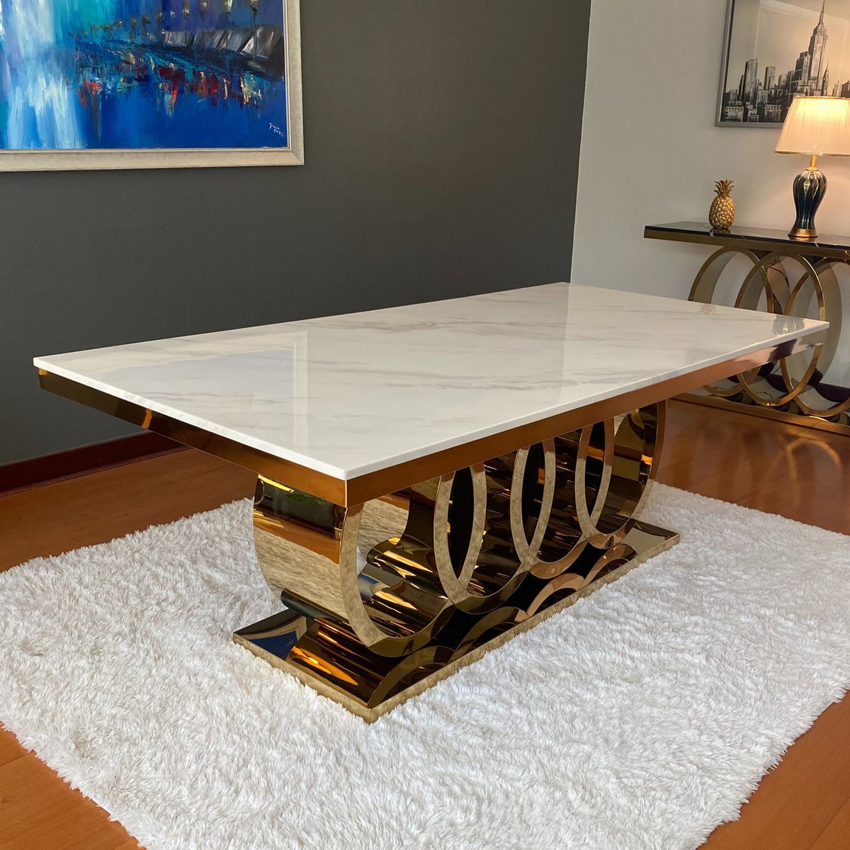 GENERICO - Mesa de Comedor Cronos Dorado Blanco Estambul Design.