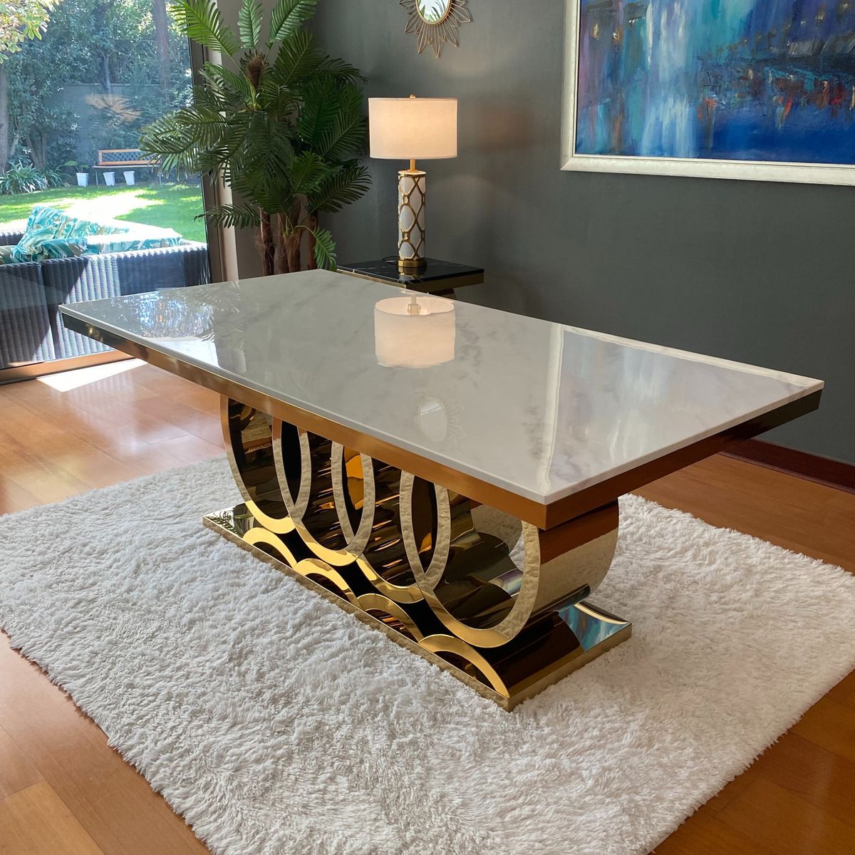 GENERICO - Mesa de Comedor Cronos Dorado Blanco Estambul Design.