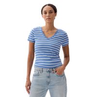 Polera Cuello V Manga Corta Mujer Azul