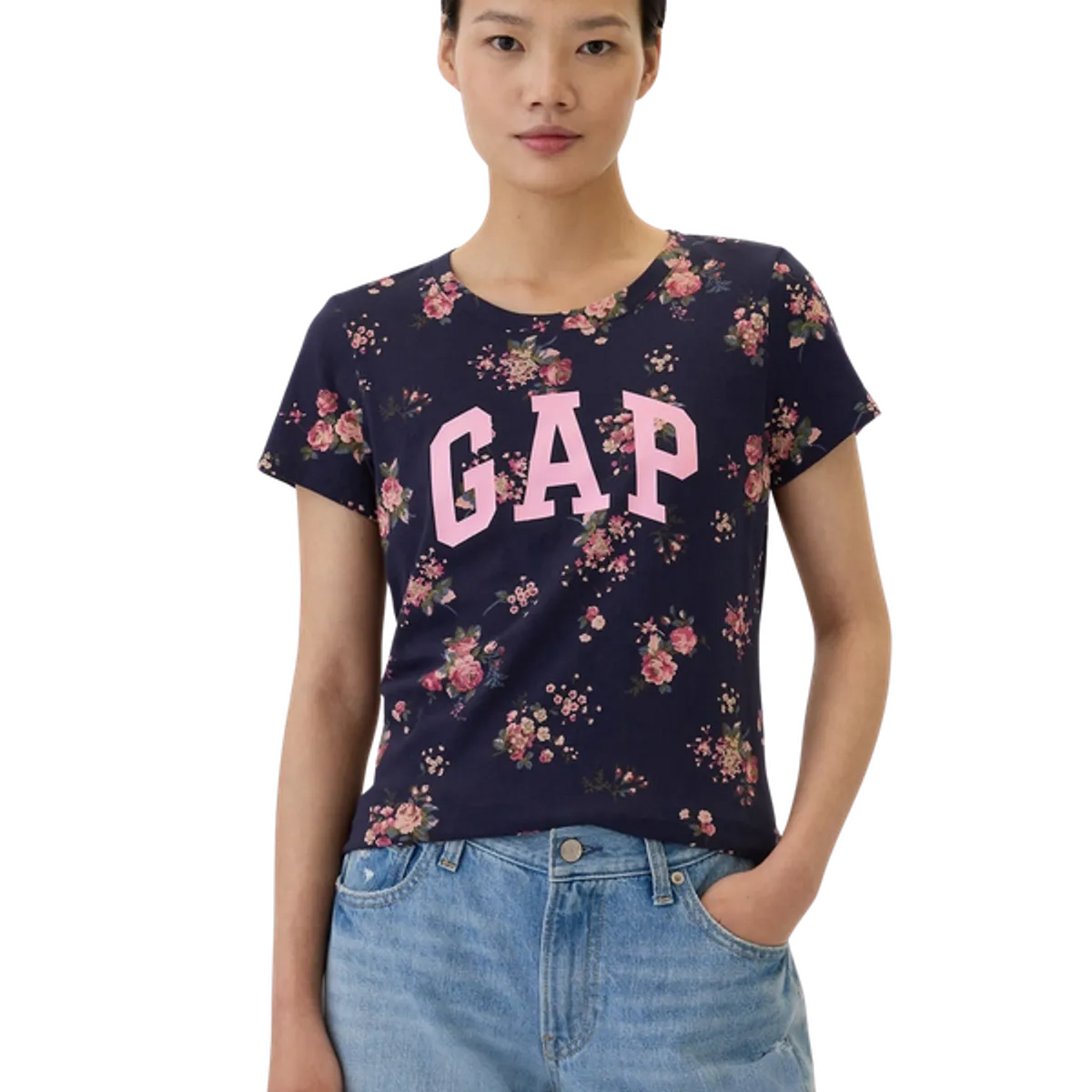 GAP - Polera Logo Manga Corta Floreado Mujer Azul
