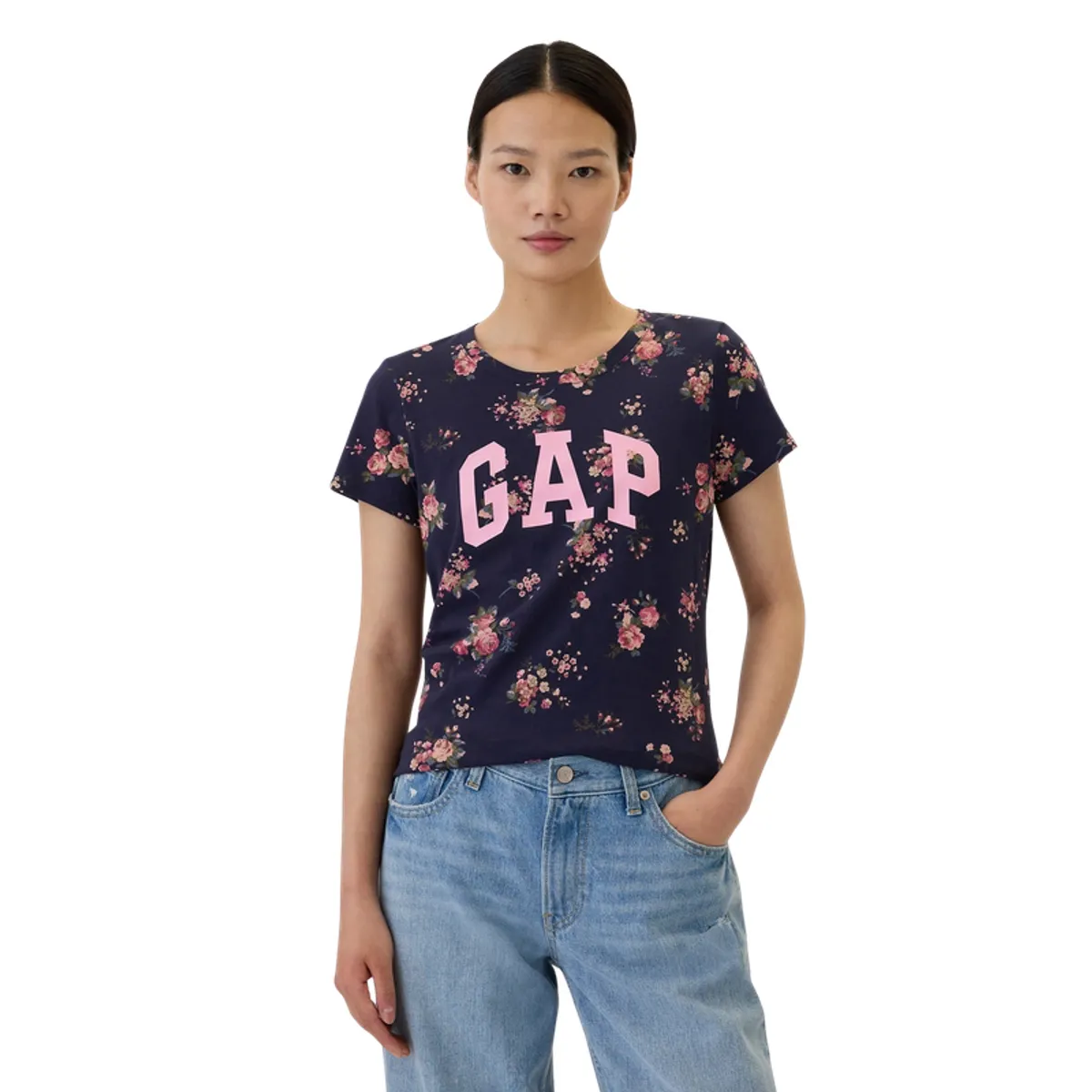 GAP - Polera Logo Manga Corta Floreado Mujer Azul