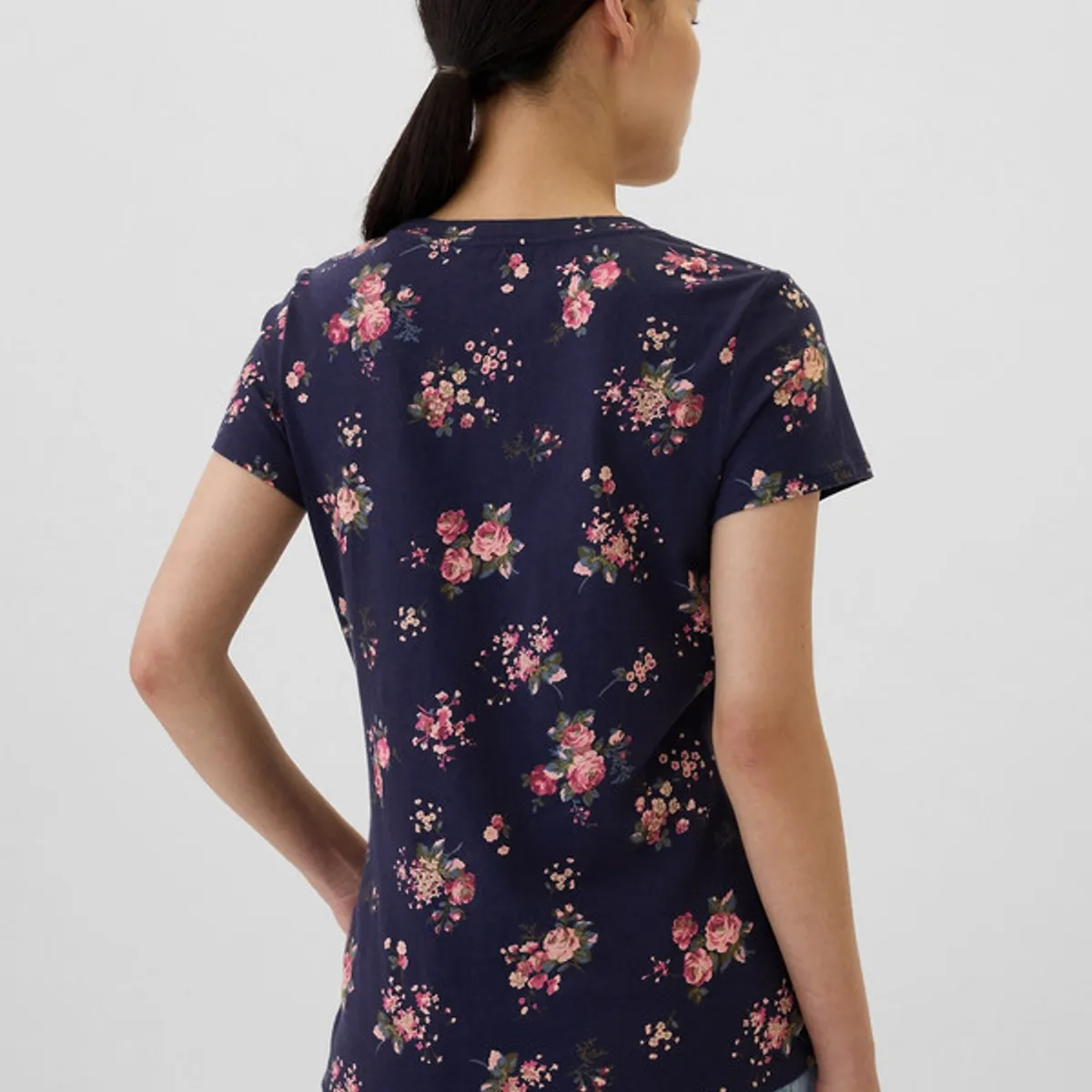 GAP - Polera Logo Manga Corta Floreado Mujer Azul