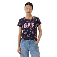 Polera Logo Manga Corta Floreado Mujer Azul