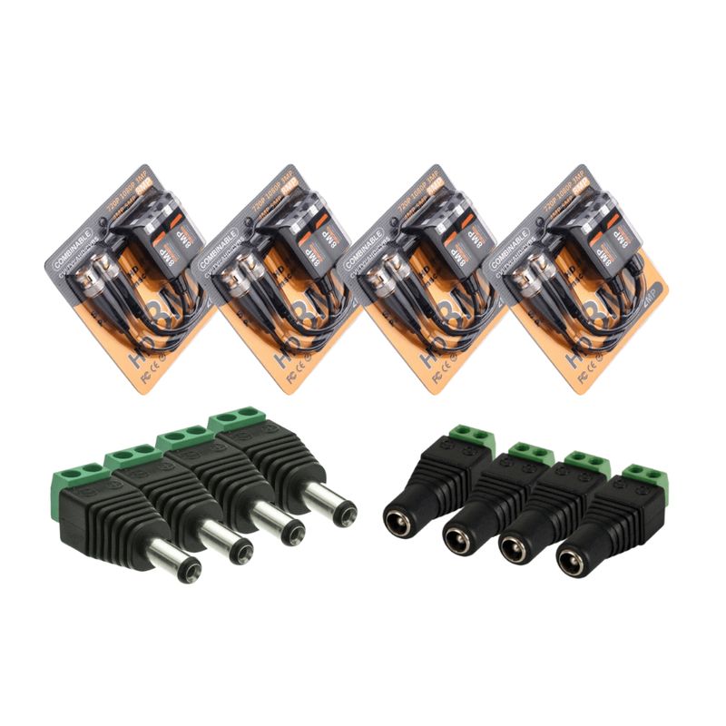 GENERICO - Pack 4 Video Balun 8mp Y 4 Par Conectores Dc.