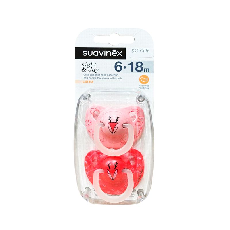 SUAVINEX - CHUPETE NOCHE ANATÓMICO LATEX 6-18 MESES 2 UN CIERVO