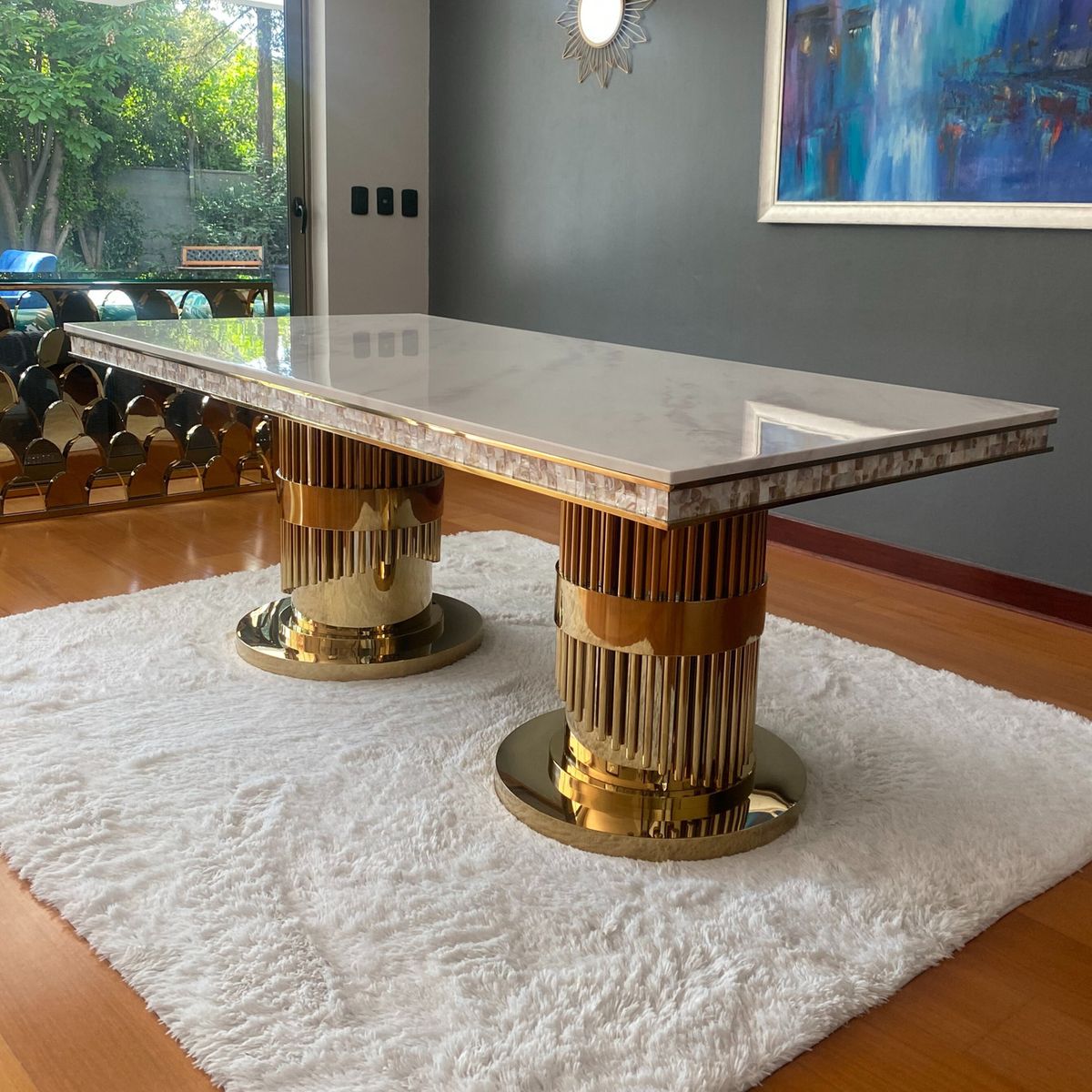 GENERICO - Mesa de Comedor Horus Dorado Blanco Estambul Design.