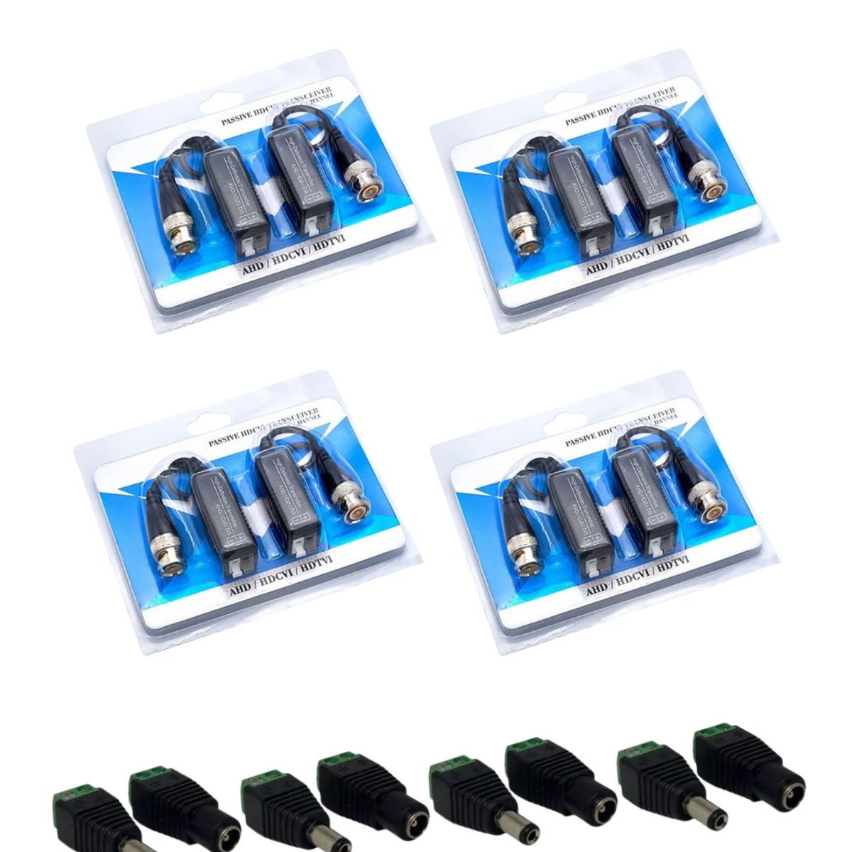 GENERICO - Pack 4 Video Balun 720/1080p + 4 Pares De Conectores Dc