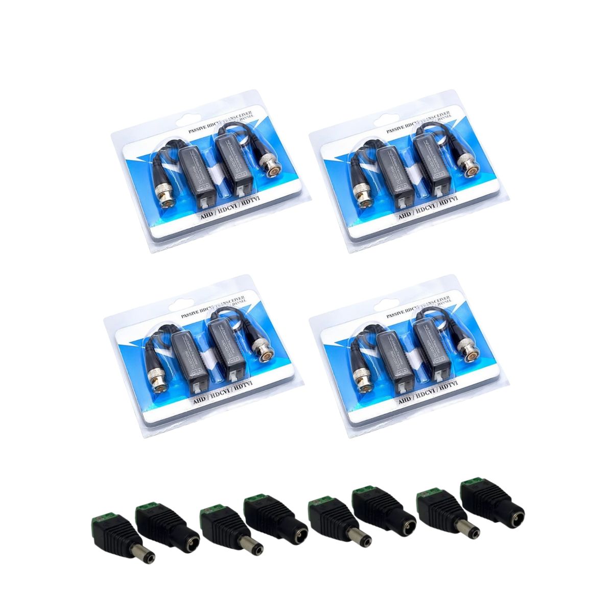 GENERICO - Pack 4 Video Balun 720/1080p + 4 Pares De Conectores Dc