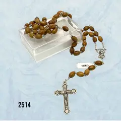 GENERICO - Rosario Católico de Madera de Olivo. 8mm x 4mm. Hecho en Italia.