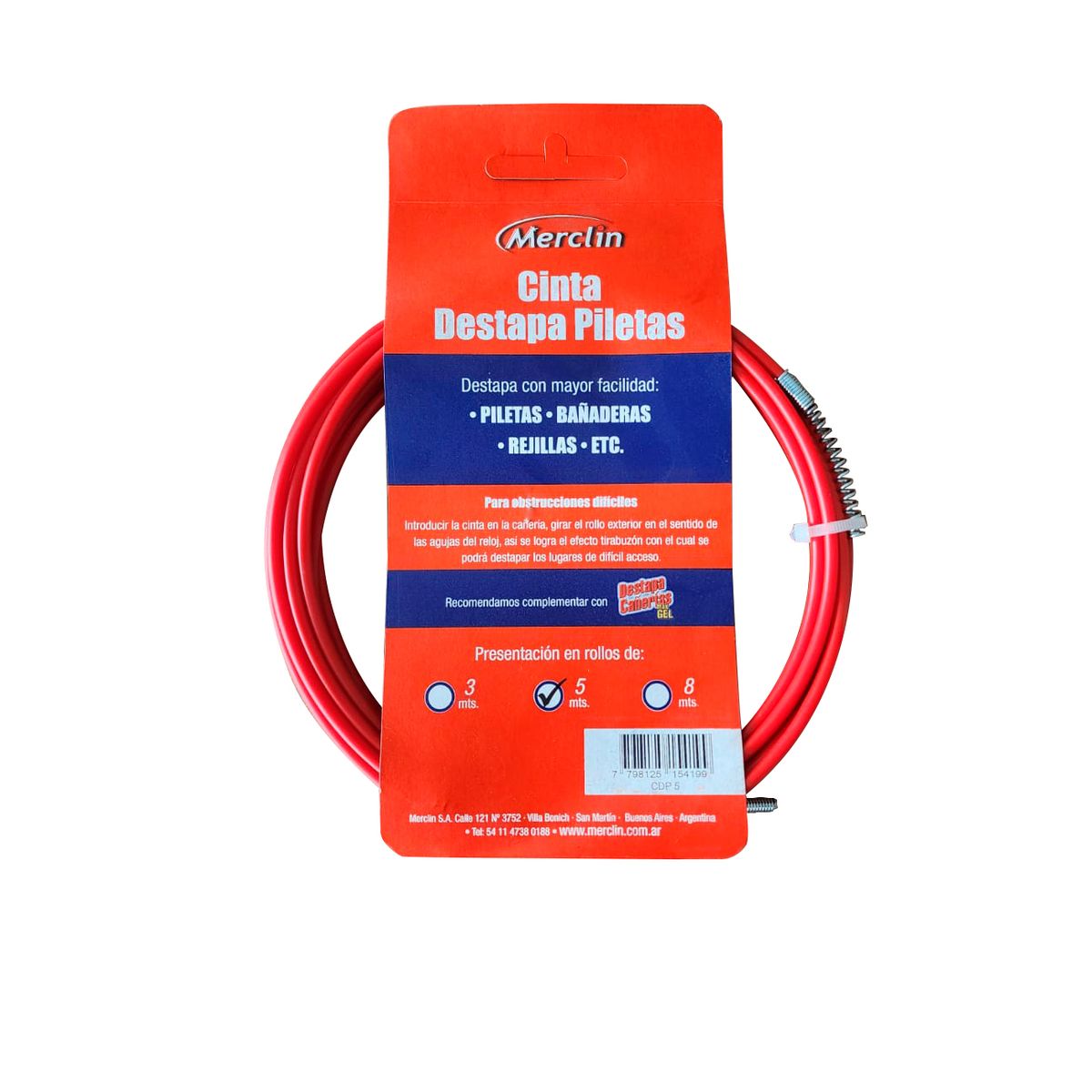 GENERICO - Cinta Destapa Piscina 5 Mts De Acero Recubierto Merclin