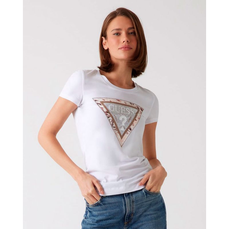 GUESS - Polera Ss Cn Cheeta Logo Triangle Tee Blanco Guess