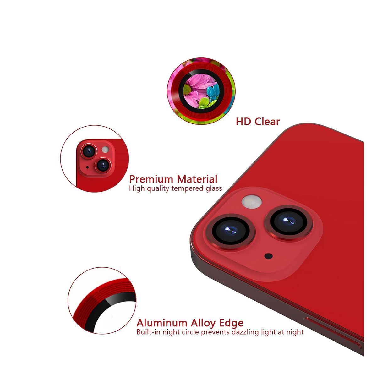 JOIGO - Protector de Lentes de Camara Para iPhone 14 / 14 Plus Metalizada Rojo